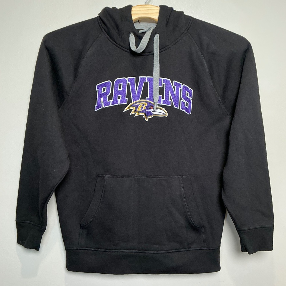 Antigua Baltimore Ravens Hoodie Mens Large Black NFL Embroidered EUC